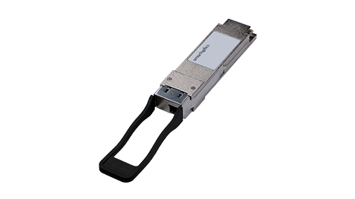 A silver computer network module with a black pull handle, isolated on a white background.