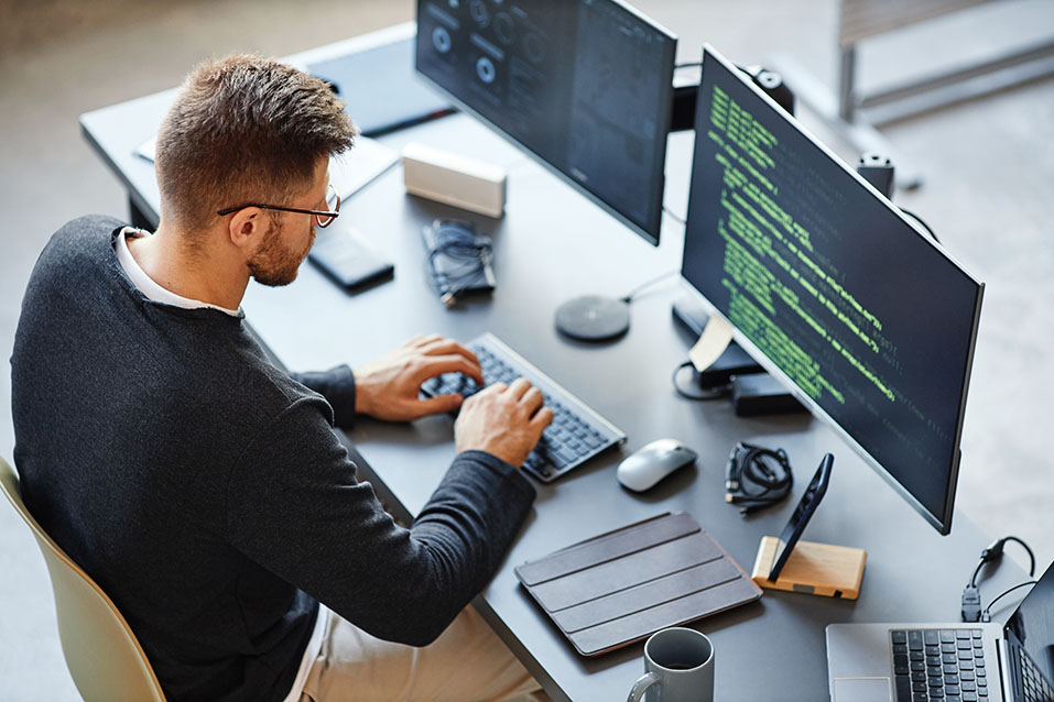 Software developer working with code